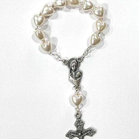 Denario de la virgen con corazones perlados