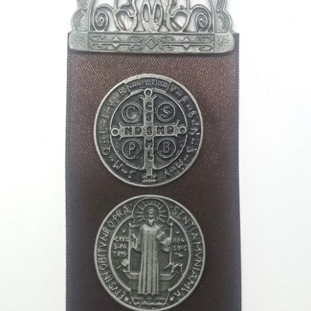 Colgante metalico San Benito doble moneda protectora