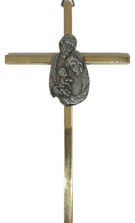 Cruz de bronce con icono Sagrada Familia - 15 cms.