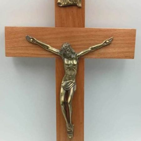 Cruz de doble espesor ancha con cristo bronce.