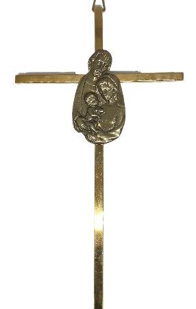 Cruz de bronce con icono Sagrada Familia - 15 cms.