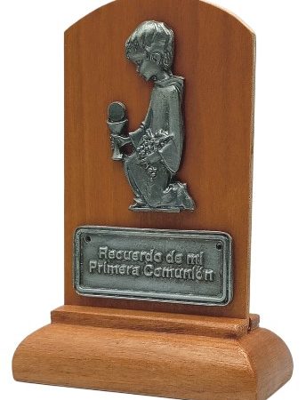 Icono con base 11 x 7 cms. - Niño con copón y placa