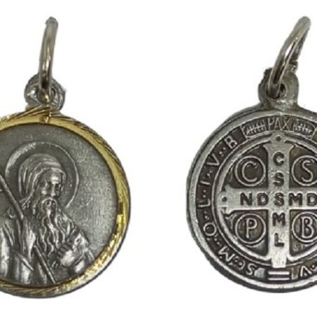 Medalla San Benito de alpaca - borde dorado