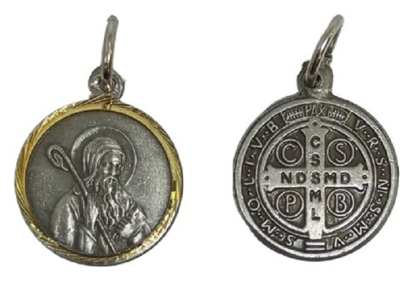 Medalla San Benito de alpaca - borde dorado