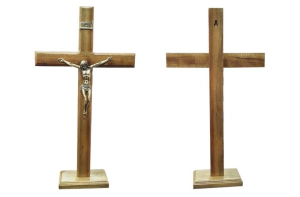 Crucifijo madera 42 cms bronce viejo