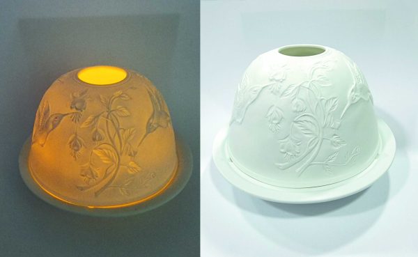 Lampara de porcelana con imagen de colibries