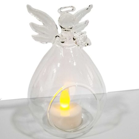 Angel de la guarda en vidrio con vela