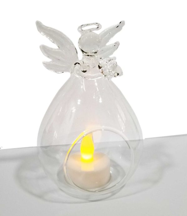 Angel de la guarda en vidrio con vela