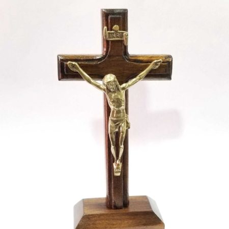 Crucifijo de madera y bronce 14cm