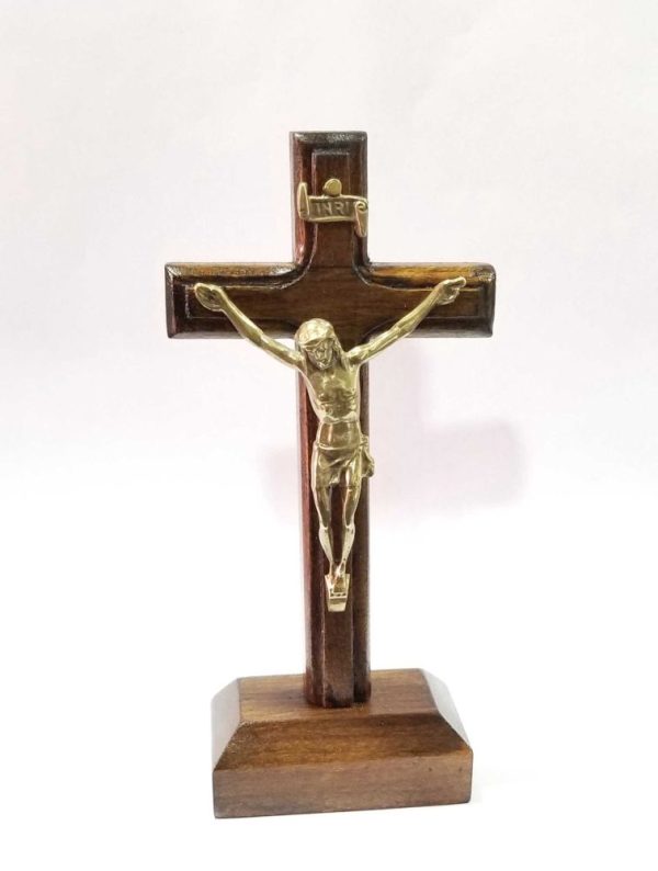 Crucifijo de madera y bronce 14cm