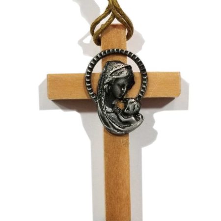 Cruz Madera 6 x 4 Virgen con Niño