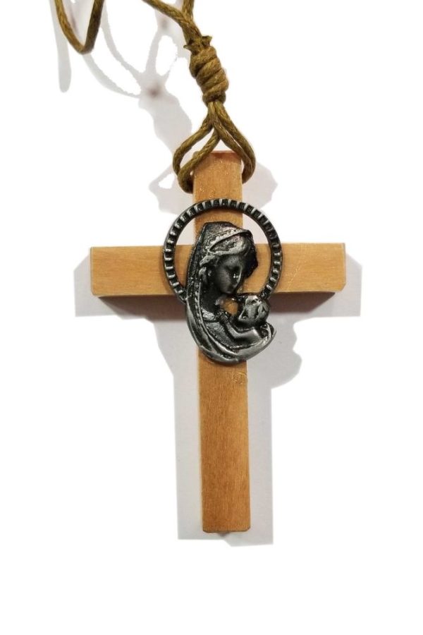 Cruz Madera 6 x 4 Virgen con Niño