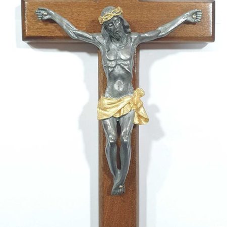 Cruz cristo dorado y plata vieja 30cm