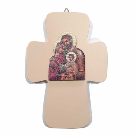 Cruz Sagrada familia 18cm rosa claro