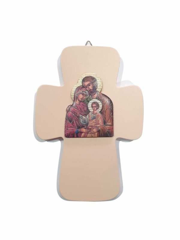 Cruz Sagrada familia 18cm rosa claro