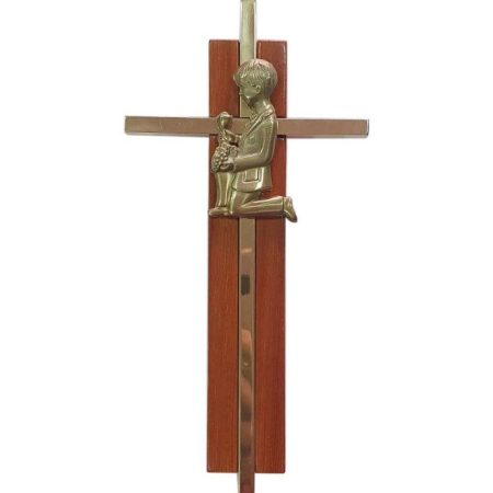 Cruz de madera y bronce primera comunion niño