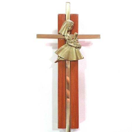 Cruz de madera y bronce primera comunión niña