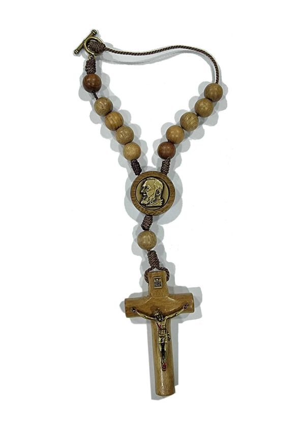 Denario de San Padre Pio con cruz palo redondo