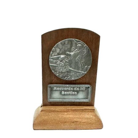 Icono con base para bautizo con angel de la guarda 11x7cm