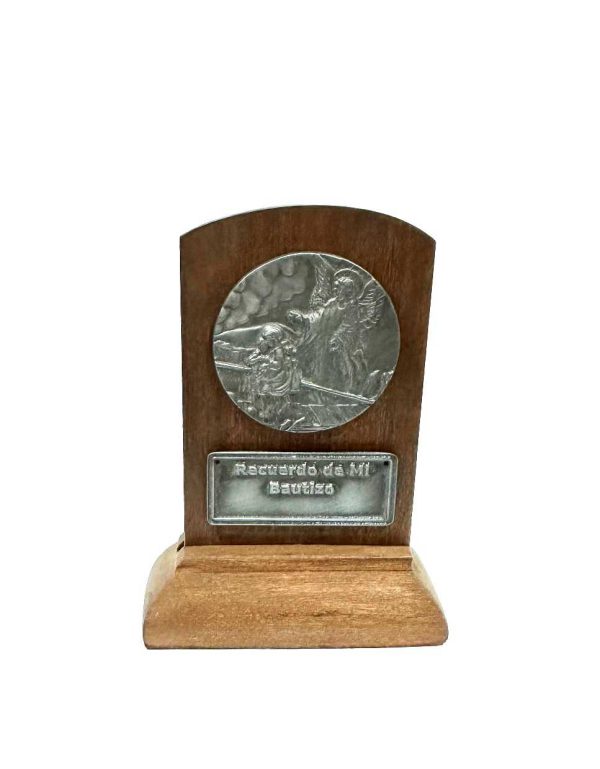 Icono con base para bautizo con angel de la guarda 11x7cm