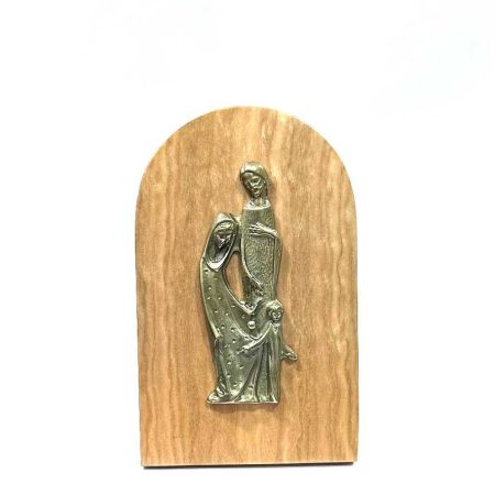 Icono madera natural Sagrada familia moderna 11x7cm