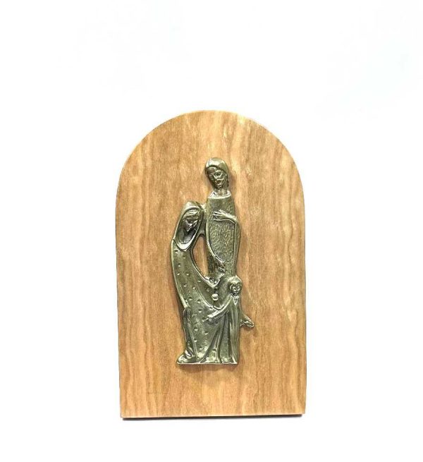 Icono madera natural Sagrada familia moderna 11x7cm