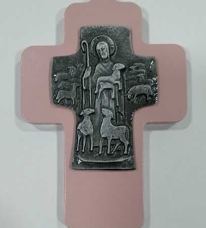 Cruz rosada con cordero - Primera Comunion