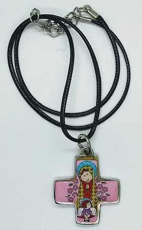 Collar Cruz Virgen de Guadalupe infantil - rosada