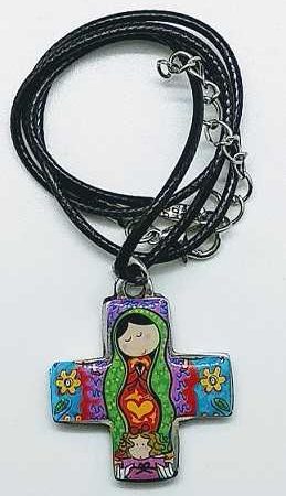 Collar Cruz Virgen de Guadalupe infantil - lila