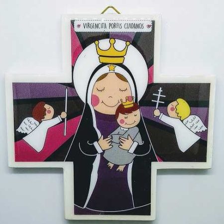 Cruz infantil Virgencita del perpetuo Socorro 13x13 cms.