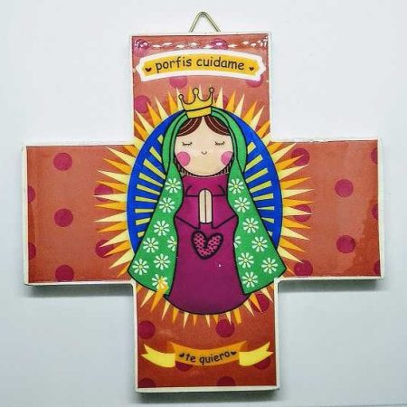 Cruz Infantil Virgen Guadalupe Mensaje 13x13 cms.