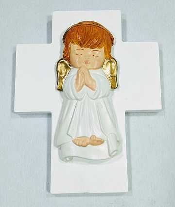 Cruz de Bautizo Angel  Alas Doradas - blanco