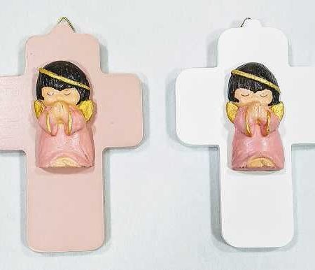 Cruz pequena con Angel de la Guarda - rosado