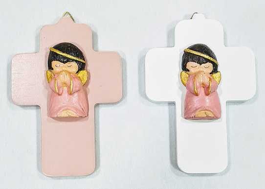 Cruz pequena con Angel de la Guarda - rosado