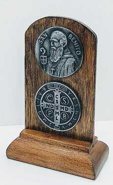 Icono Madera San Benito 2 Medallas 13x7cm