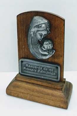 Icono con base Virgen con nino 11x7cm