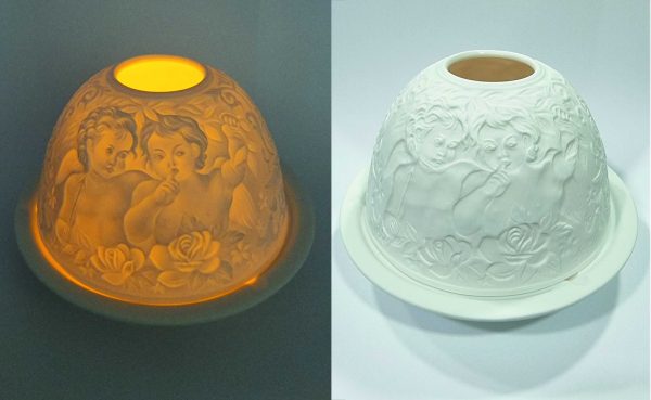 Lampara de porcelana alemana con angeles querubines