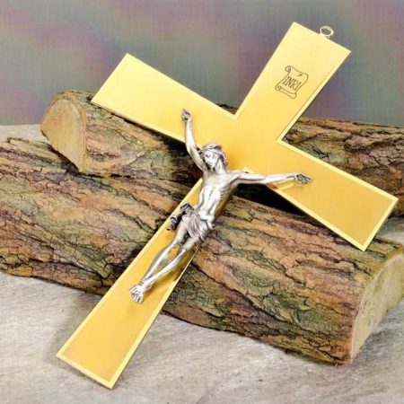 Cruz enchapado en oro. Cristo plateado Italiano