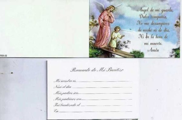Tarjeta Recuerdo de Mi Bautizo